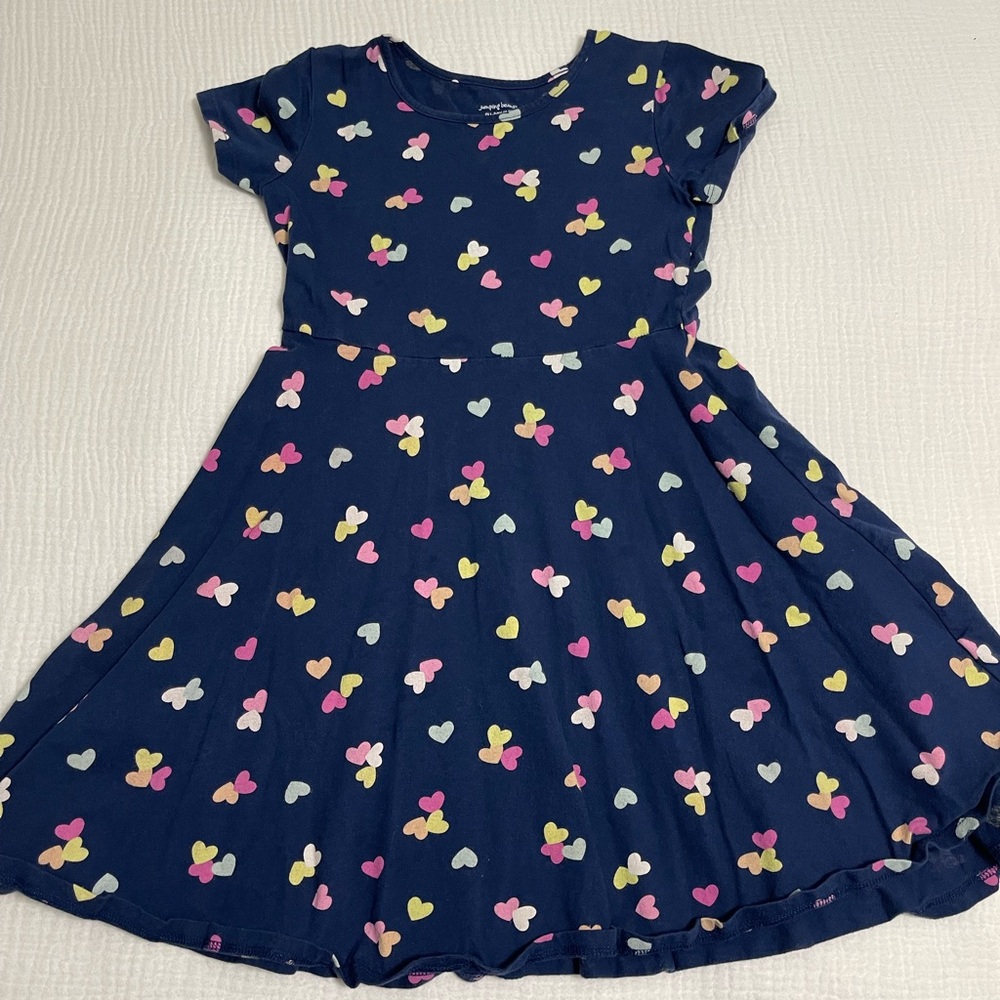 jumping beans Navy Heart Print Twirl Dress with Pink, Yellow & Light Blue Hearts